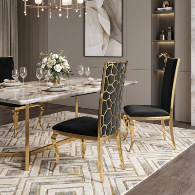 Modern Velvet Dining Chairs, Set of 2 Luxury  High Back Kitchen Chairs with Mirror Gold Stainlees Steel Legs for Dining Room & Office