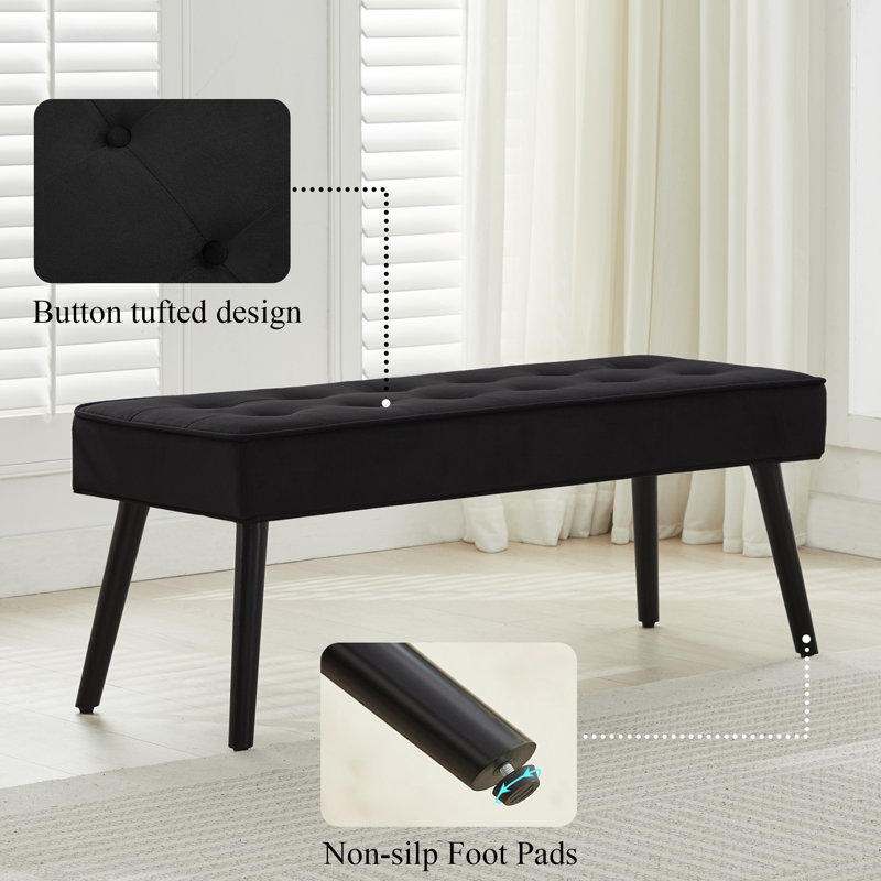 44'' Wide Modern Upholstered Tufted Entryway Bench, Black Velvet, 17.7" H x 44" W x 16.1" D