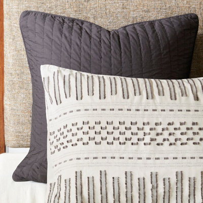 Ensemble de couette tissée en jacquard de coton ivoire/anthracite, grand lit/queen