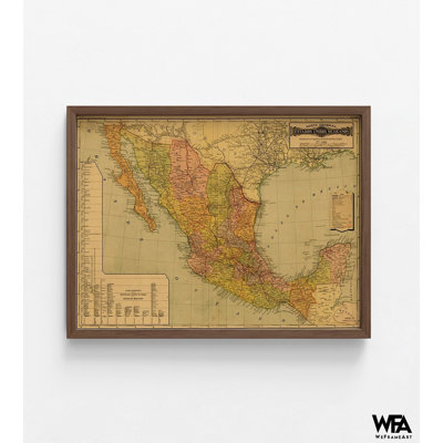 «Mexique», très grande affiche mexicaine, reproduction de carte antique encadrée, décor de classe espagnole, affiche de l'histoire du Mexique