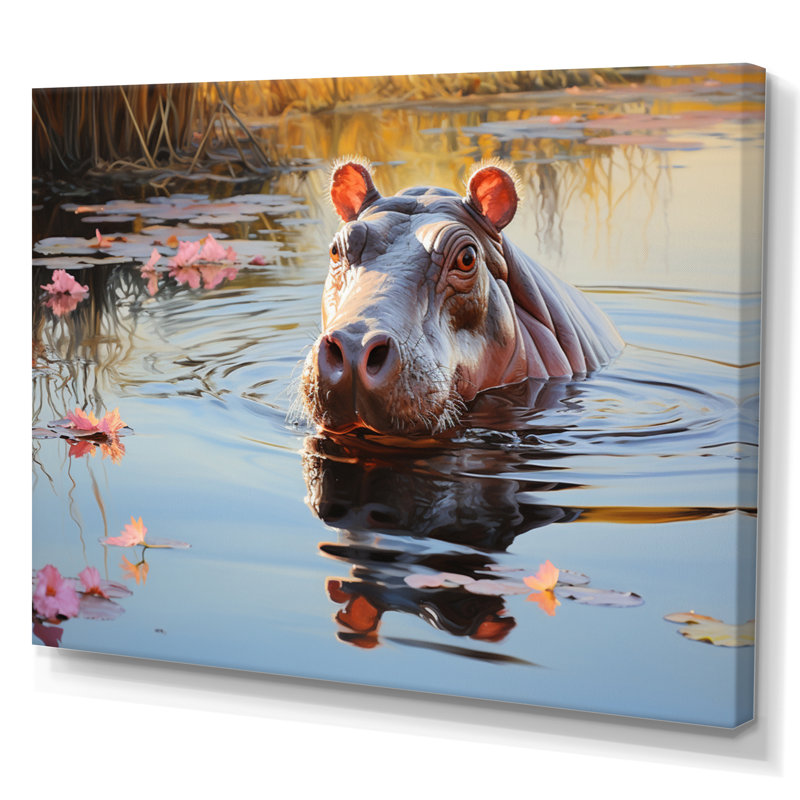 Hippopotamus Mighty Hippo Pastoral - Animals Wall Decor, Toile tendue, H 24 po x l 32 po x P 1 po