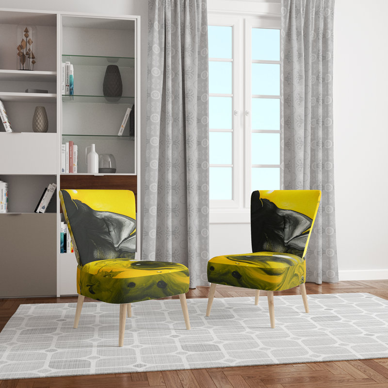 Upholstered Floral Side Chair - Modern floral Accent Chair, Abstract Yellow/Gold Polyester Blend