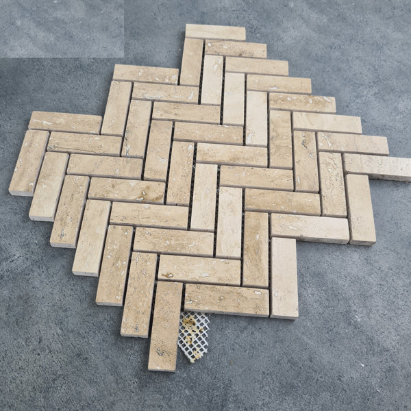 1" x 3" Marble Herringbone Mosaic Wall & Floor Tile
