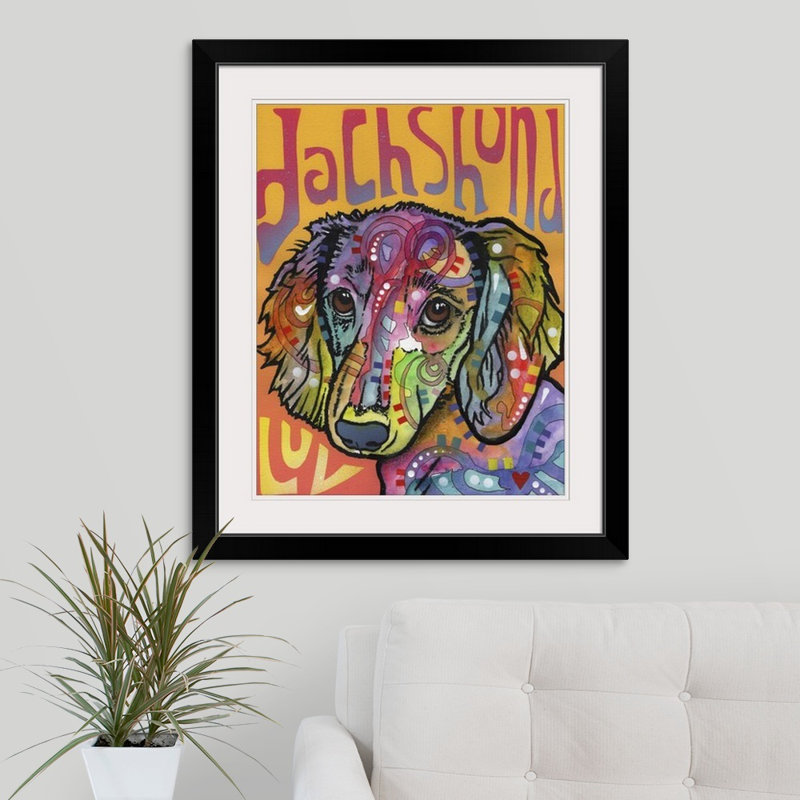 " Dachshund Love " by Dean Russo, Black Framed, 32" H x 27" W x 1" D