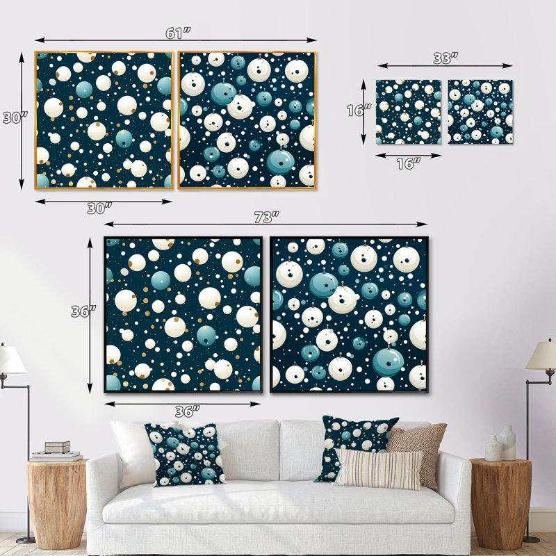 Nautical Allure Polka Dots Pattern - Abstract Shapes Square Collage Set Of 2, Black Floater Framed, 16" H x 33" W
