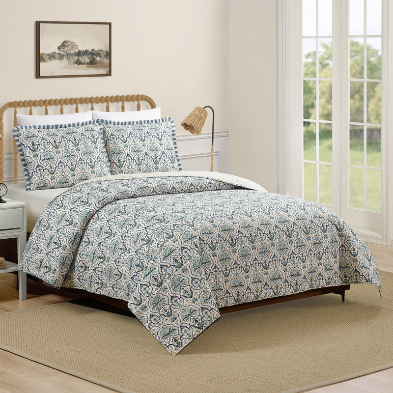 Ensemble de courtepointe réversible en coton 3 pièces Hamilton, King Quilt + 2 King Shams