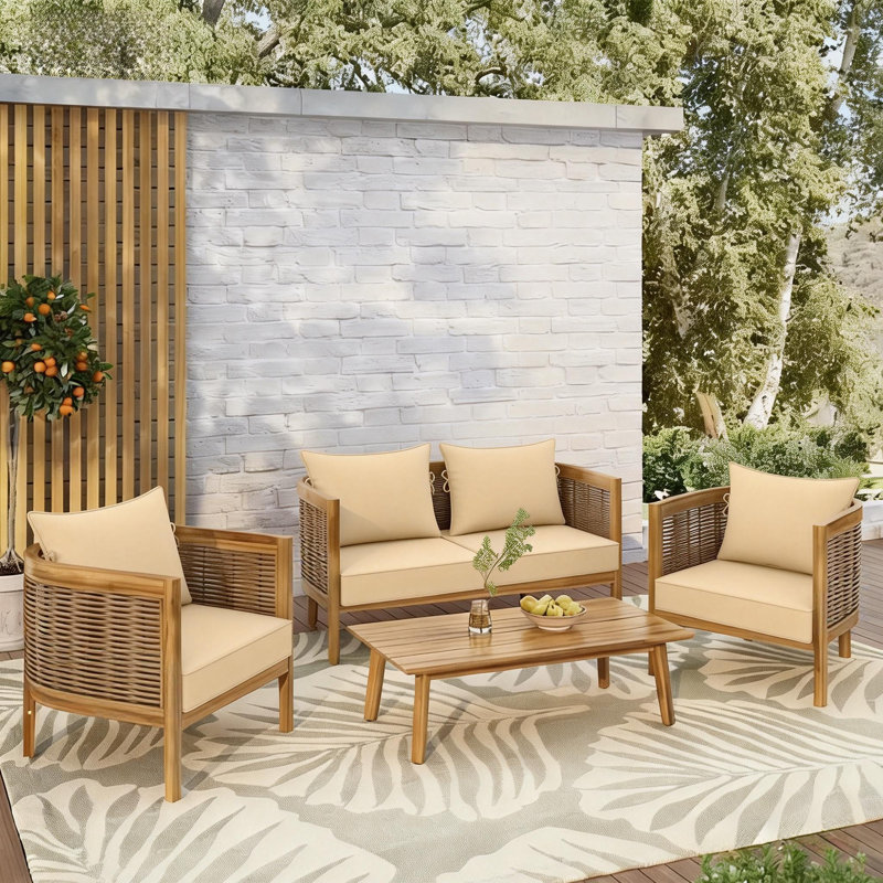 19 x 19 In Patio Furniture Cushions set of 4, Fade Resistant Outdoor Seat Cushions with 4 pairs of Ties, Deep Seat Cushion for Seat Patio Chairs, Rattan Furniture, Wicker Seating, outdoor Adirondack Chair,Khaki