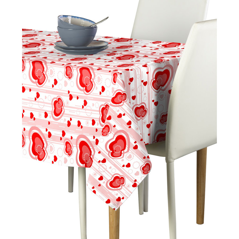 Sirois Multi Hearts in Stripes Tablecloth, 104" x 60"