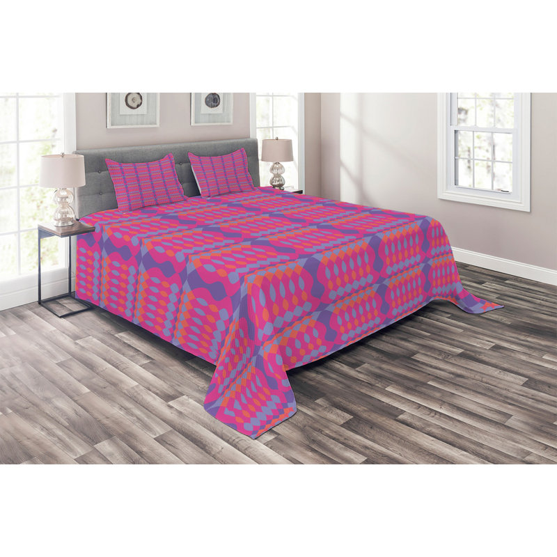 Diamond Eclectic Polyester Geometric Shapes Coverlet, King Bedspread + 2 Shams