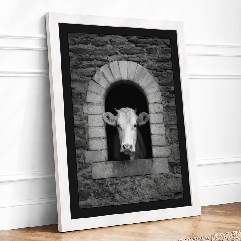 Cow In The Archway Minimalist - Print, A1 - 84.1 x 59.4 cm, White