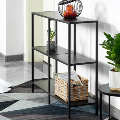 31.5 Inch Metal Console Table With 3 Tier Strage Shelves,Narrow Entryway Table,Modern Sofa Tables For Entryway, Living Room,Bedroom,Black