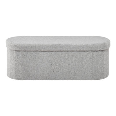 Banc de rangement ovale avec repose-pieds, banc pliable en molleton en forme de peluche, coffre-fort pliant et rembourré avec grand espace de rangement, supporte 660 lb, pour le salon, la chambre à coucher, le vestibule, gris