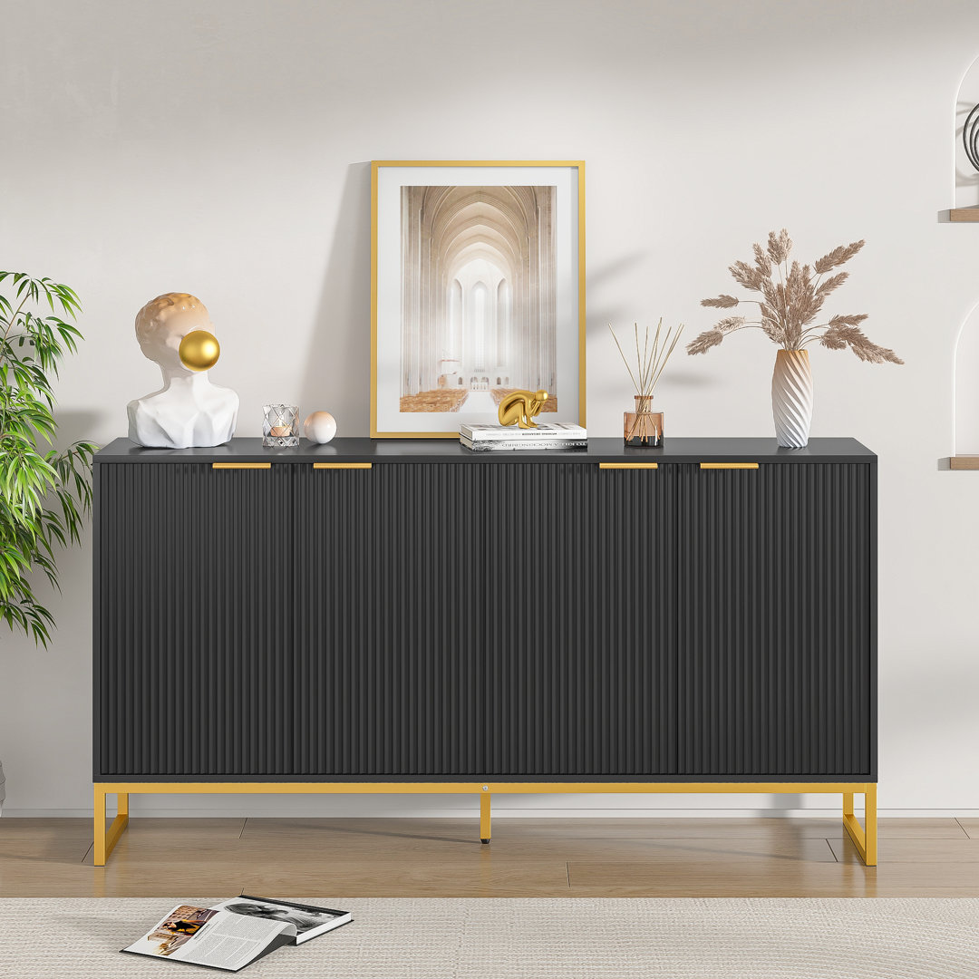 Fluted Accent Cabinet Sideboard Buffet Cabinet With 4 Fluted Doors, Adjustable Shelves Furtivusia 