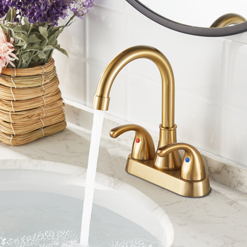 Brushed Gold 2-Handle Centerset Bathroom Faucet with Drain Assembly
