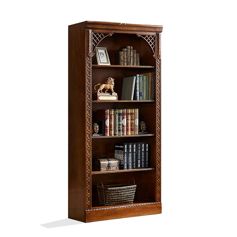 Elegant Rubberwood Bookshelf with Ornate Details