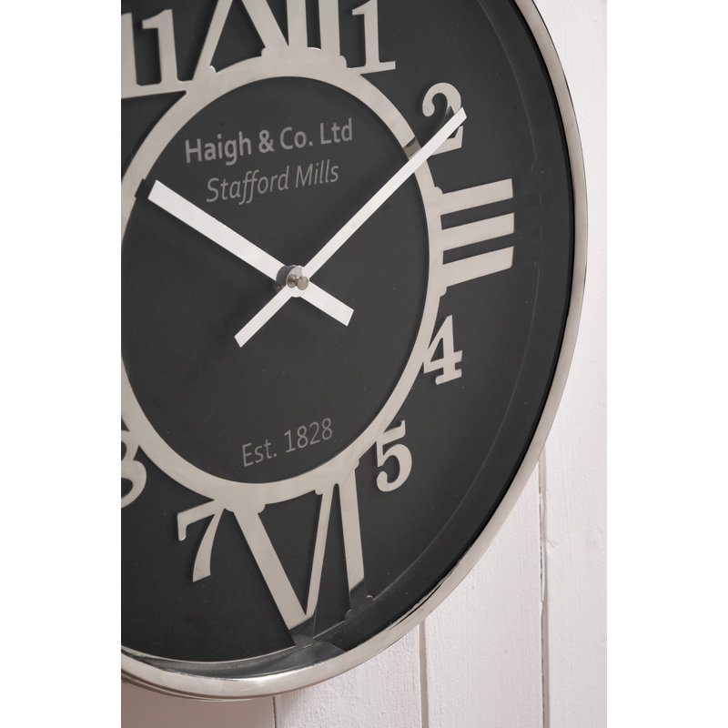 Silver Metal and Black Round Wall Clock