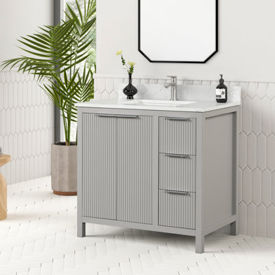 Guerra 36 In. Single Sink Freestanding Bathroom Vanity In Imperial Gray With Carrara Quartz Top