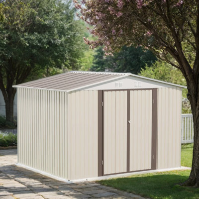 Abri de jardin extérieur cadre en aluminium blanc 10 pi x 8 pi avec porte à charnière