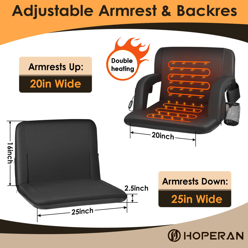 Charnetta 25In Heated Stadium Seats for Bleachers with Back Support, Portable Bleacher Seat USB 3 Levels of Heat