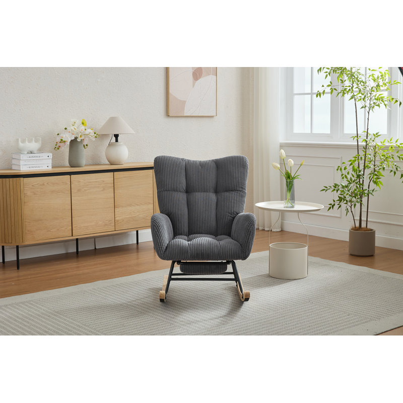 Chaise berçante moderne, fauteuil oscillant rembourré, Gris foncé