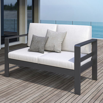 Arnhildur Braidan 53" Wide Metal Outdoor Loveseat with Cushions