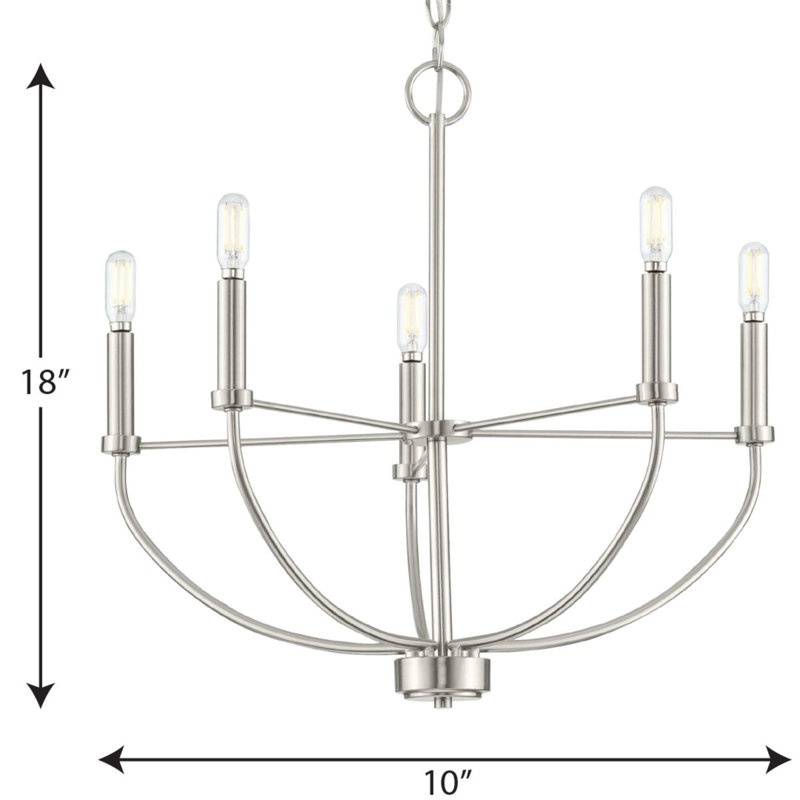 Leyden 5 - Light Steel Dimmable Chandelier, Brushed Nickel