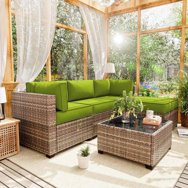 9-Piece Outdoor Replacement Cushion Set Seat/Back Cushion (Set Of 3 Seats , 5 Backs,  1 Footrest), Grass Green