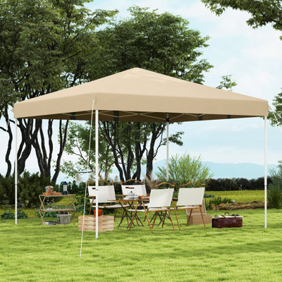 Auvent escamotable 13 'X pour événements extérieurs, patio, jardin, fête. Hauteur réglable, housse de transport sur roulettes, auvent de tente réglable en hauteur pour abri de soleil beige, extérieur, avec sac,