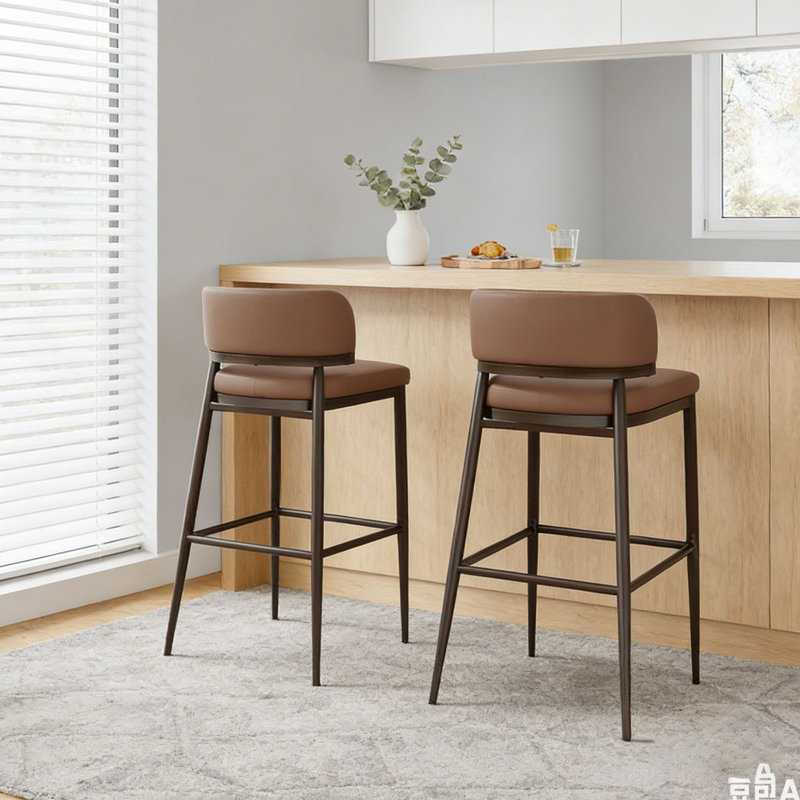 Tabouret de bar en métal et en cuir, Espresso + brun