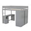 Lit mezzanine moderne gris avec placards, 2 bureaux et armoire - Économiseur d'espace, innovation intégrée-737912601-737912583