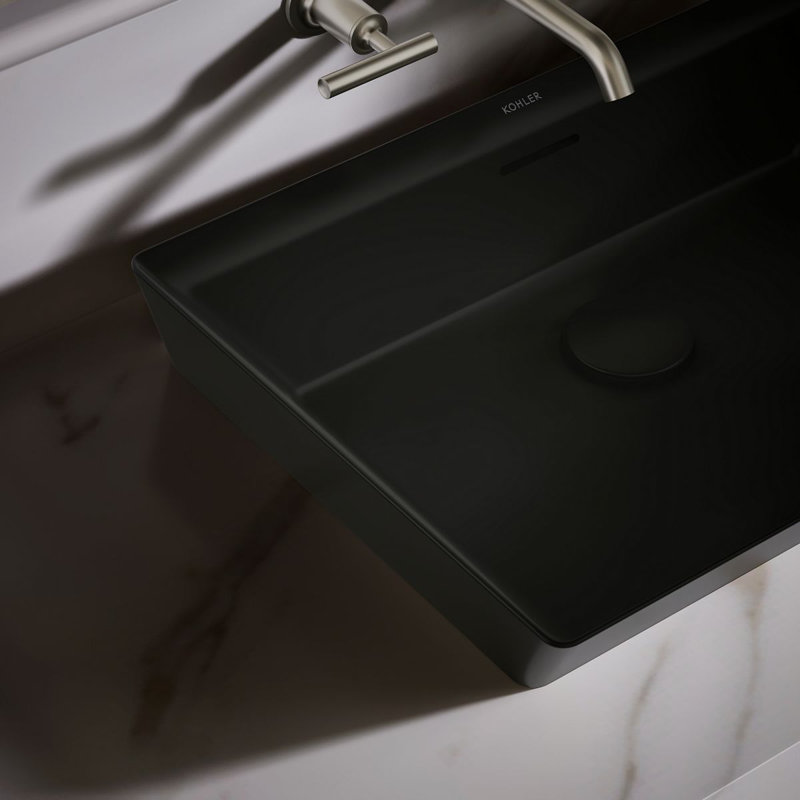 Brazn Rectangle Vessel Bathroom Sink, Honed Black, Honed Black