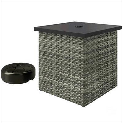 Table de bout carrée pour l'extérieur avec trou pour parasol et table d'appoint durable en osier pour le patio et le jardin