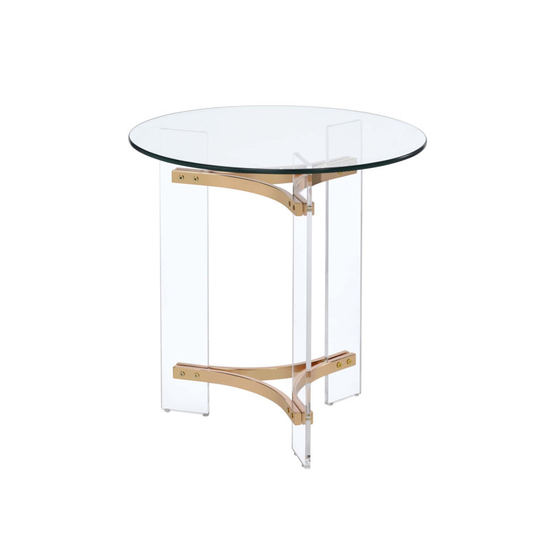 Table de bout à finition Sosi avec plateau en verre trempé et structure en métal acrylique durable pour les intérieurs modernes