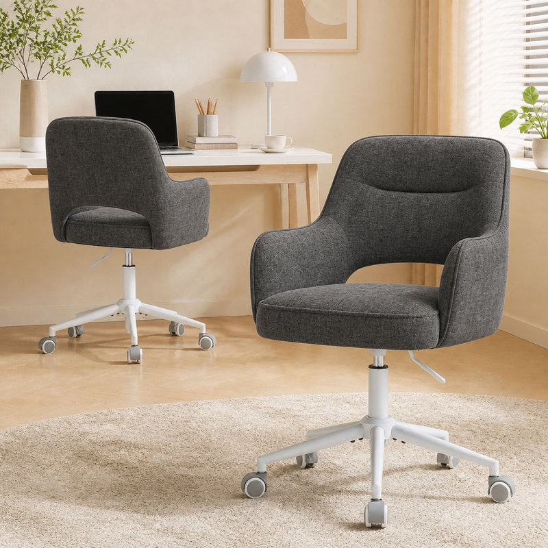 Brayden Studio Boucle Office Chair, Dark Grey