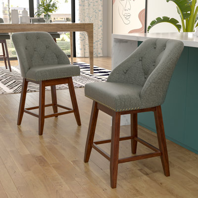 26" H Solid Wood Swivel Upholstered Counter Stools