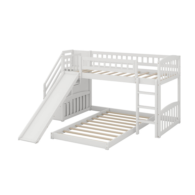 Lit superposé simple au-dessus de simple avec glissière et escalier Stairway, Blanc