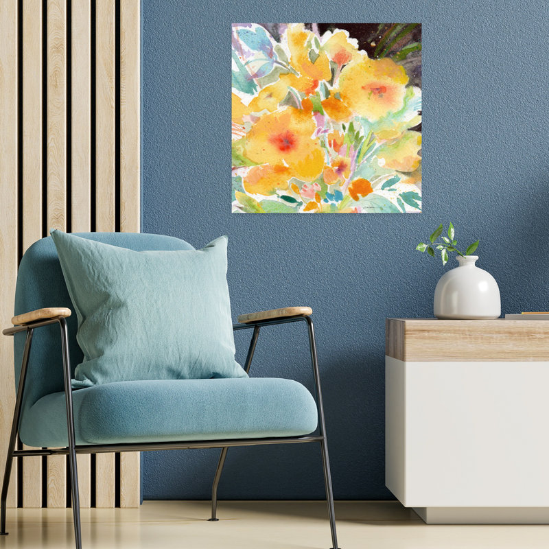 Bouquet jaune, art abstrait contemporain, H 18 po x l 18 po