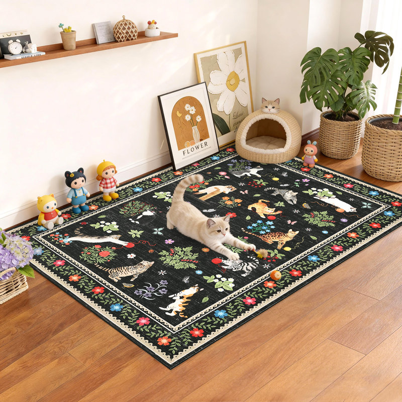 Tapis antidérapant moderne, antidérapant, résistant aux marques, Noir, Rectangle 6 pi x 9 pi