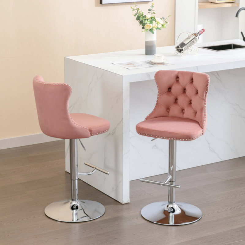 Tabouret de bar rotatif Jillayne, Argent, Rose