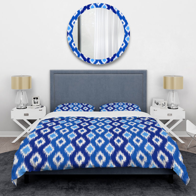 Blue Ikat Ogee - Ensemble de housse de couette abstrait - Microfibre de polyester