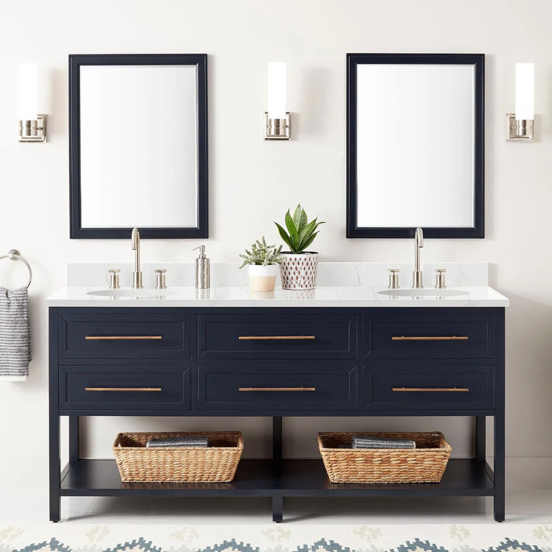 72" Robertson Double Bathroom Vanity Set with Oval Undermount Sinks, Midnight Navy Blue, 8" Widespread
