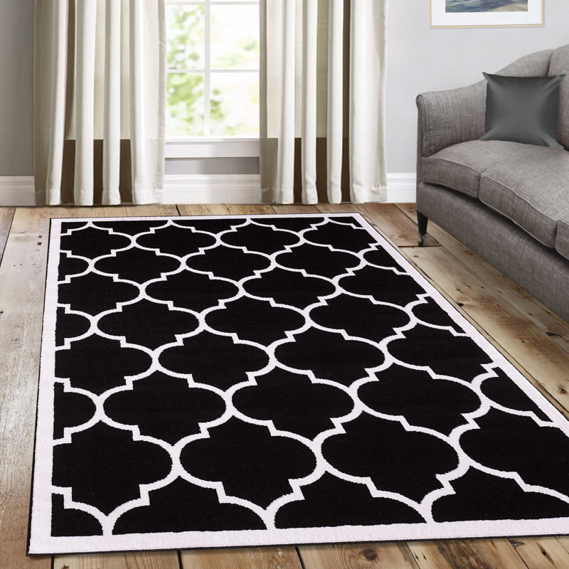 Tapis noir à motif géométrique tendance, Rectangle 6 pi 6 po x 9 pi 6 po