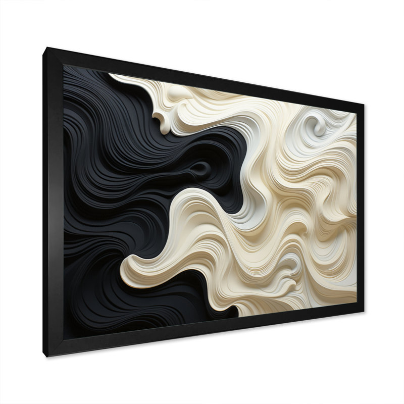 Noir blanc opt art contrastant des vagues - art mural Op Art, H 34 po x l 44 po, Cadre photo unique, Noir