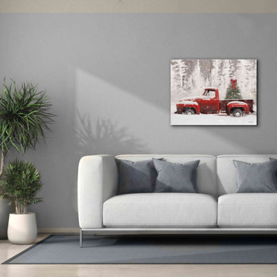 «Red Truck with Christmas Tree II» par Lori Deiter, impression sur toile tendue