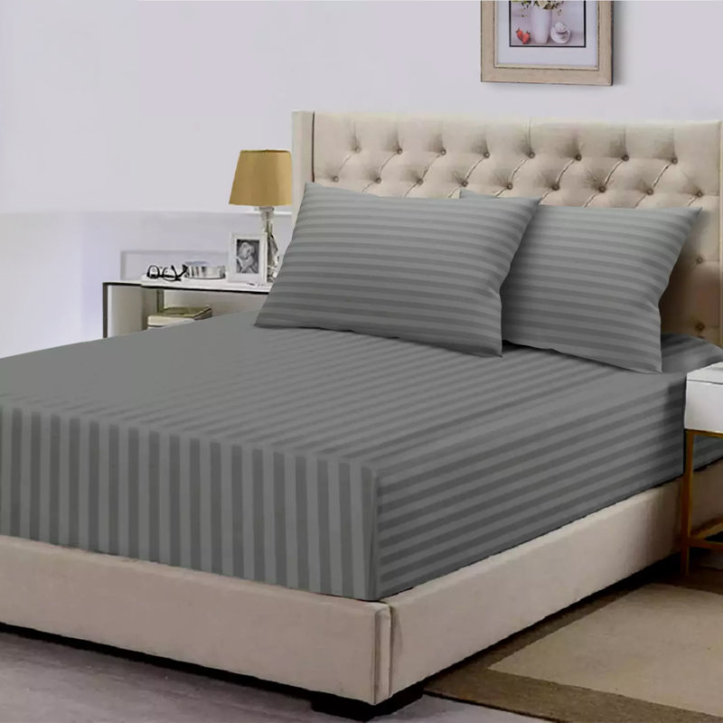 Spevek Soft & Cozy 40cm Extra Deep Pocket Microfiber Striped Fitted Sheet, Charcoal, King (152 x 200 cm)