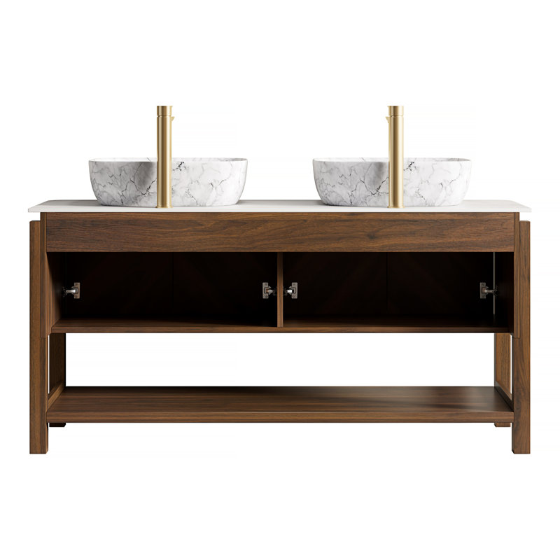Meuble-lavabo moderne en bois rustique avec lavabo, comptoir en marbre 60 po