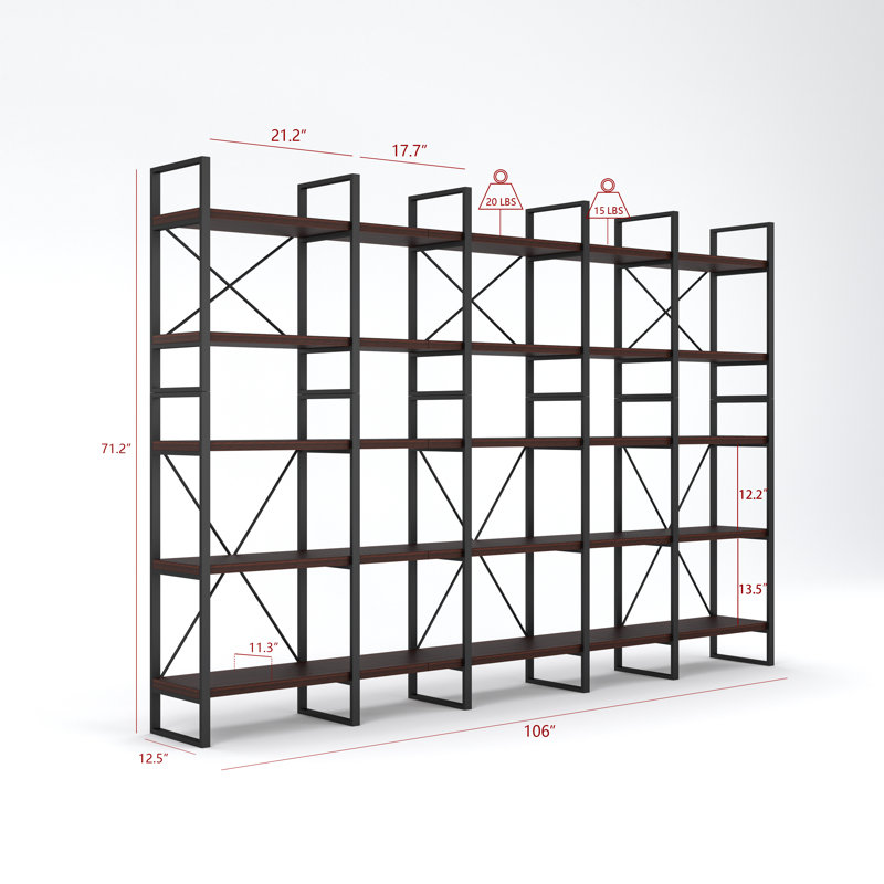 Lotus Home 5-tier Large Size Dark Walnut Color Display Bookshelves