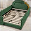 Lit double en forme de dinosaure avec barrière de sécurité, cadre en bois massif, tissu bouclé, vert-841248545