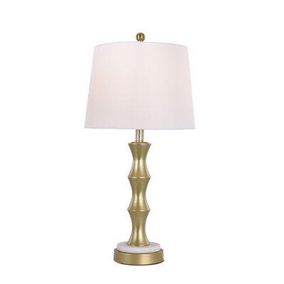  Lampe de table décorative inspirée du bambou - base bohémienne en métal et pierre de 26 po avec abat-jour conique