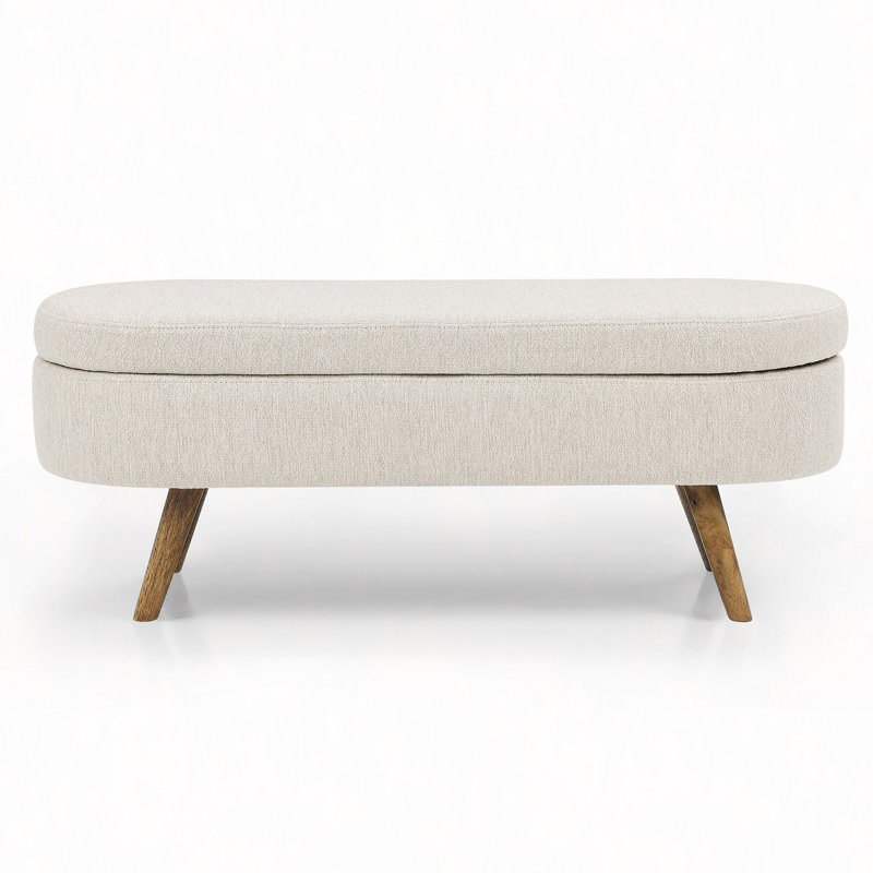 Ottoman Oval Storage Bench,Rubber Wood Legs(43.5"X16"X16"), Beige